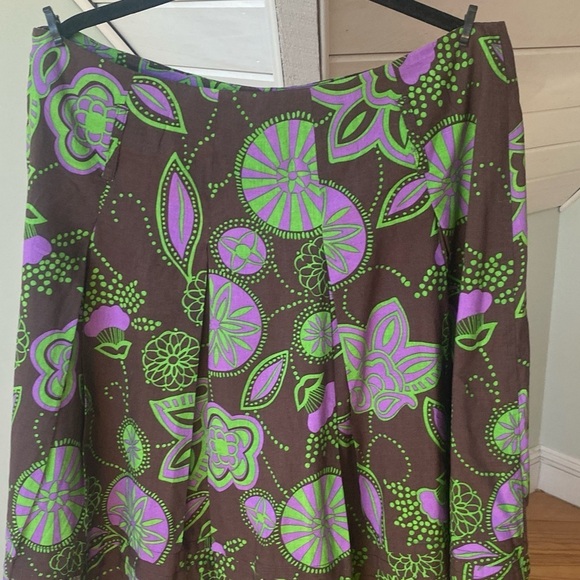 100% Cotton Bandolino A-line Skirt with Pleats Brown and Purple Green Size 12 - Picture 6 of 14